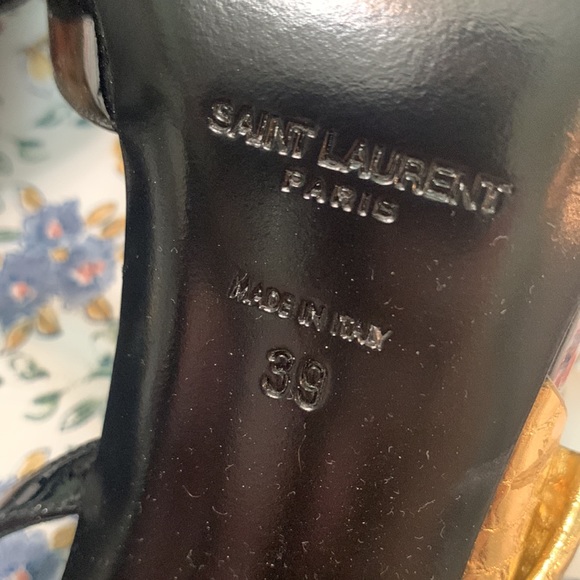 Saint Laurent patent leather high heel evening shoe with gold ribbon - Picture 4 of 10